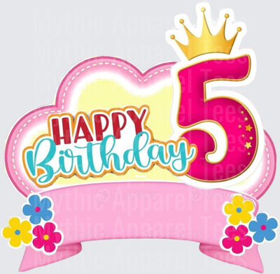 Peppa Pig Happy Birthday 5th Pink Crown Floral Banner Design