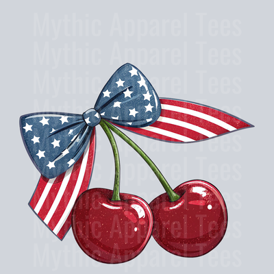 America Cherry Coquette Bow cherries and stem DTF Patriotic Transfers