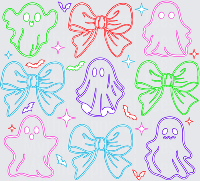 Halloween Neon Outline Ghosts Bows Bats Sparkles Bundle