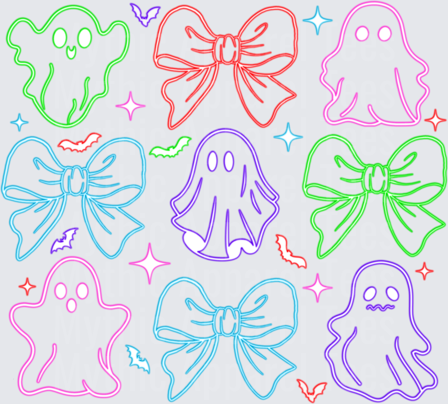 Halloween Neon Outline Ghosts Bows Bats Sparkles Bundle