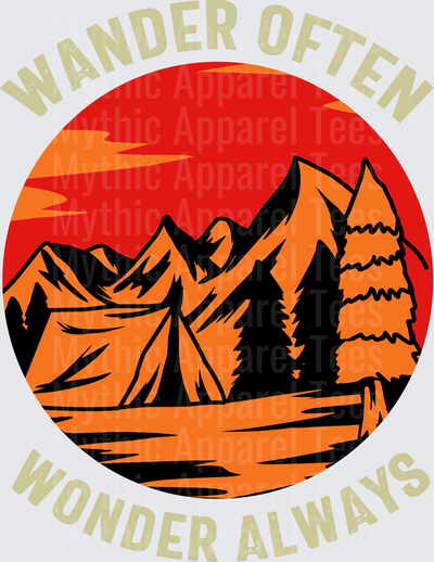 Wander Often Wonder Always Mountain Camping Tent Sunset Circle Badge