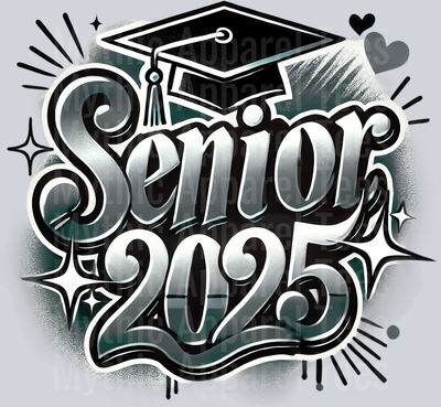 008 Senior 2025 Airbrushed Gray DTF 2025 Senior Graduation Transfers
