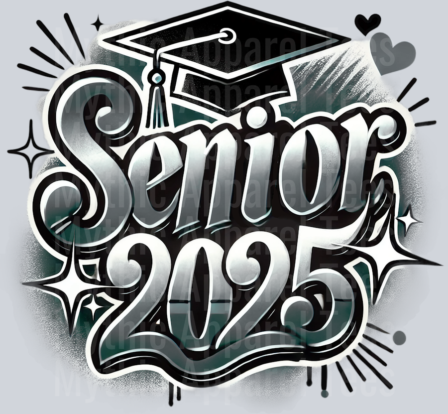 008 Senior 2025 Airbrushed Gray DTF 2025 Senior Graduation Transfers