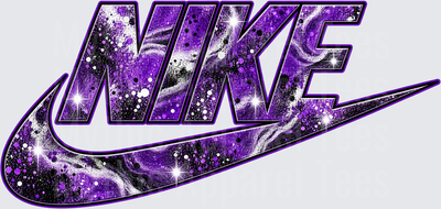 Nike Purple Black Galaxy Marble Glitter Swoosh Logo with Sparkling Star Burst Effects