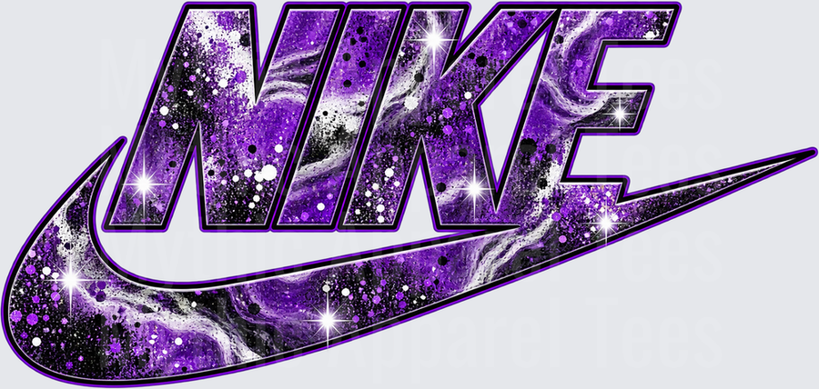 Nike Purple Black Galaxy Marble Glitter Swoosh Logo with Sparkling Star Burst Effects