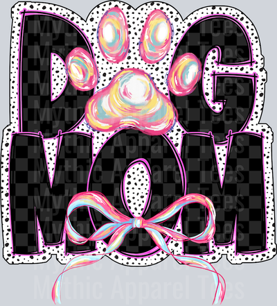 Dog Mom Iridescent Paw and bow Dog Mom DTF Dog Transfers