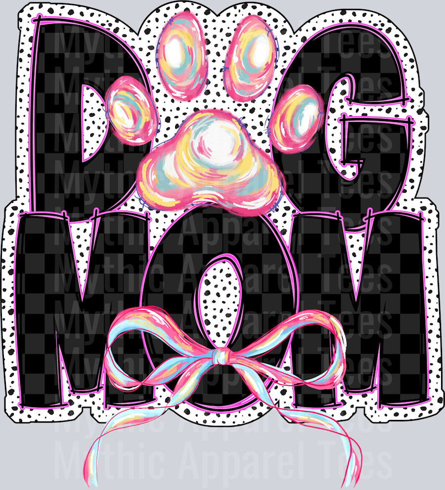 Dog Mom Iridescent Paw and bow Dog Mom DTF Dog Transfers