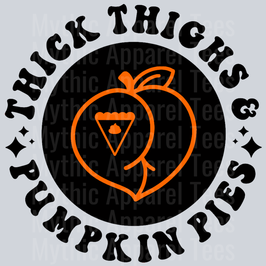Thick Thighs And Pumpkin Pies Pocket Design Thanksgiving Wavy Retro Funny Designs