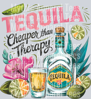 Tequila Cheaper Than Therapy, Summer Transfers, Funny Quotes, Alcohol Designs, Retro Fonts, Summer Theme, DTF Transfer