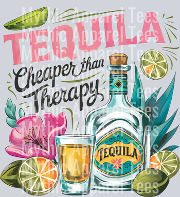 Tequila Cheaper Than Therapy, Summer Transfers, Funny Quotes, Alcohol Designs, Retro Fonts, Summer Theme, DTF Transfer