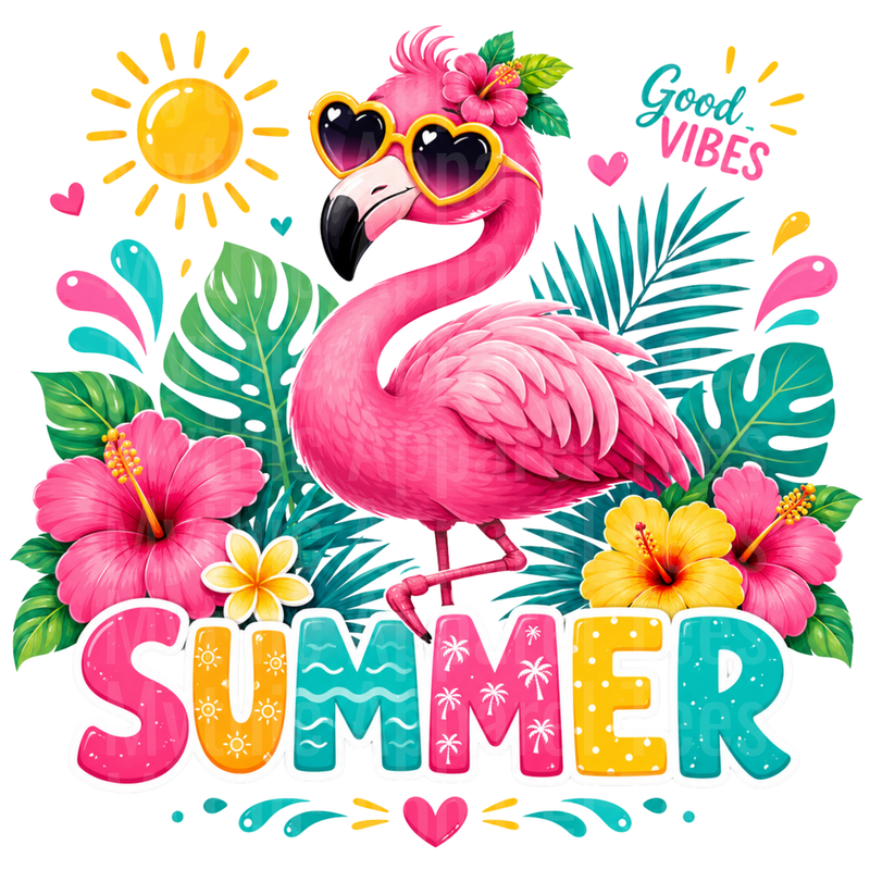 Flamingo Summer Good Vibes Tropical Hibiscus Heart Sunglasses