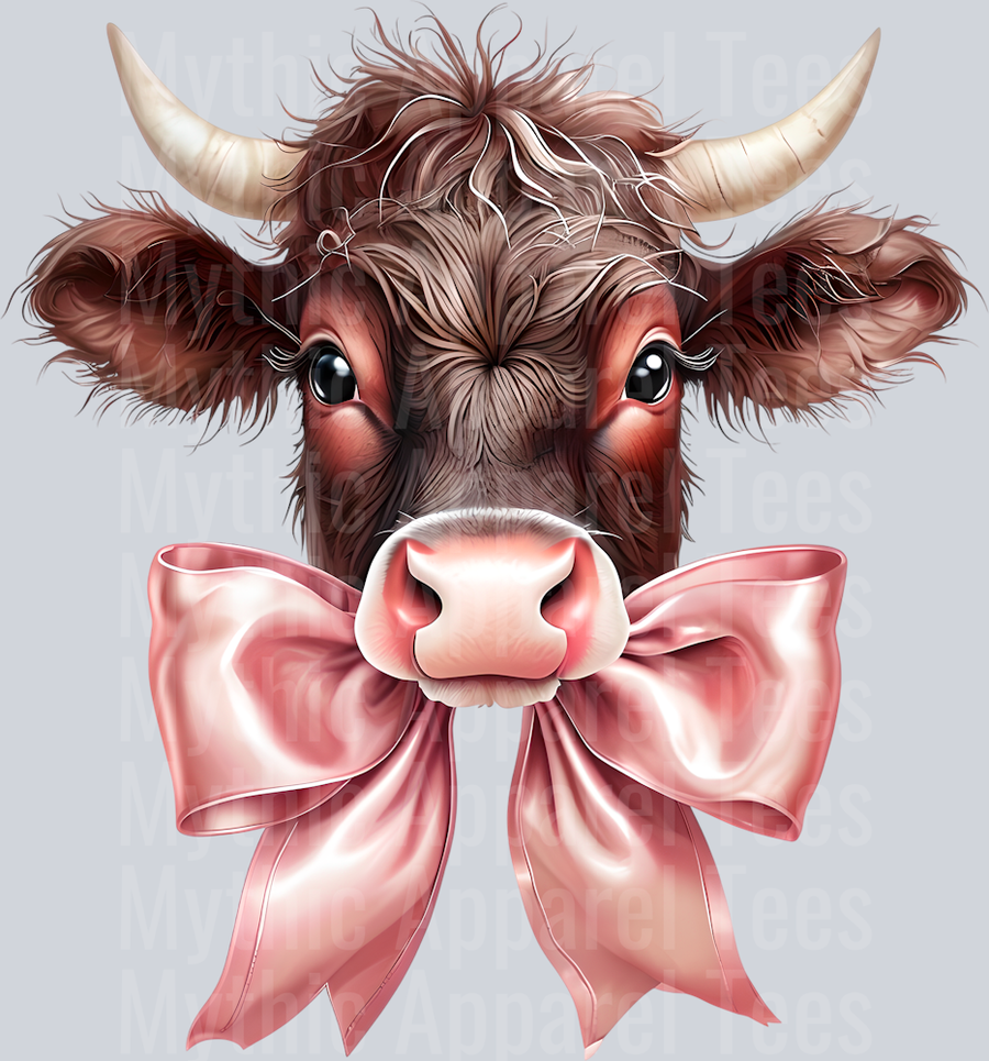 Highland Cow Pink Bow Cowgirl Western Southern Girl Pink