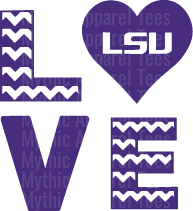 LSU Tigers Love Design Purple Chevron Block Letters with Heart