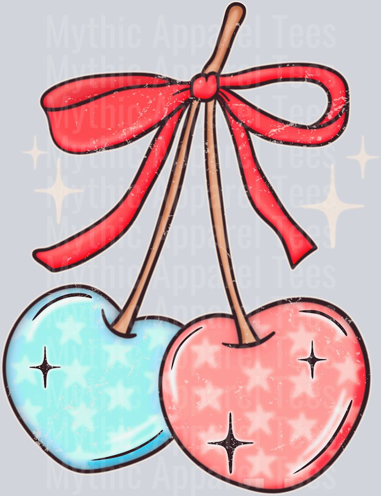 Distressed vintage patriotic cherries pocket DTF Patriotic Transfers