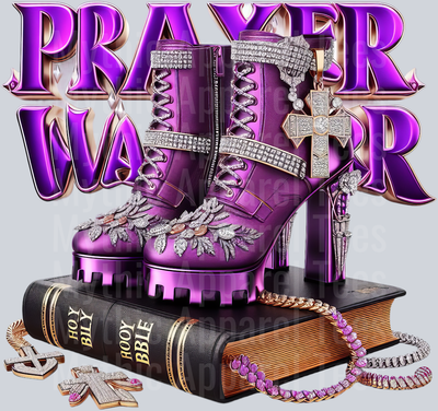Bling boots on bible 7 Purple Prayer Warrior DTF Religious Transfers