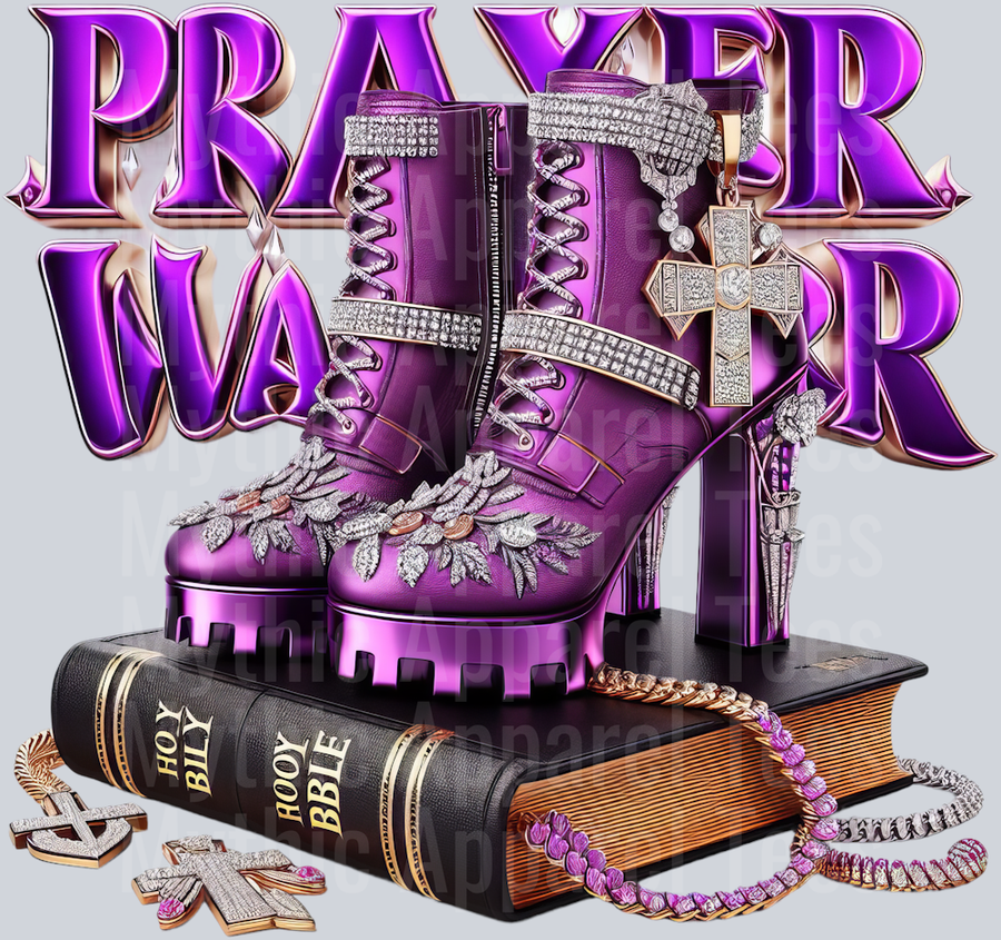 Bling boots on bible 7 Purple Prayer Warrior DTF Religious Transfers