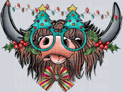 Christmas Highland Cow silly face