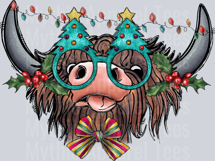 Christmas Highland Cow silly face