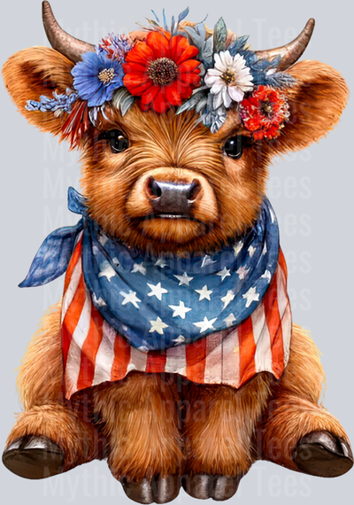 Watercolor Patriotic Highland Cow 3 DTF Patriotic Highland Cow Transfers