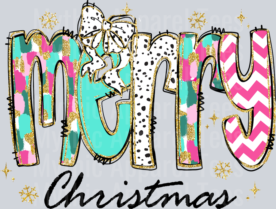 MERRY CHRISTMAS COQUETTE Stripes and glitter DTF Christmas Transfers