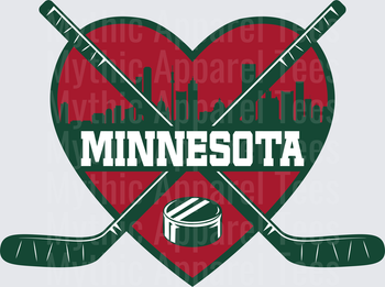 NHL Teams Minnesota Wild Heart Crossed Hockey Sticks Skyline Puck