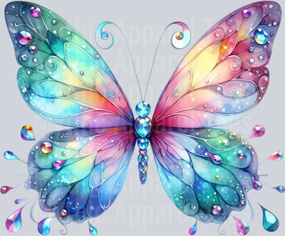 Iridescent Blue Green Peach Watercolor butterfly DTF Butterfly Transfers
