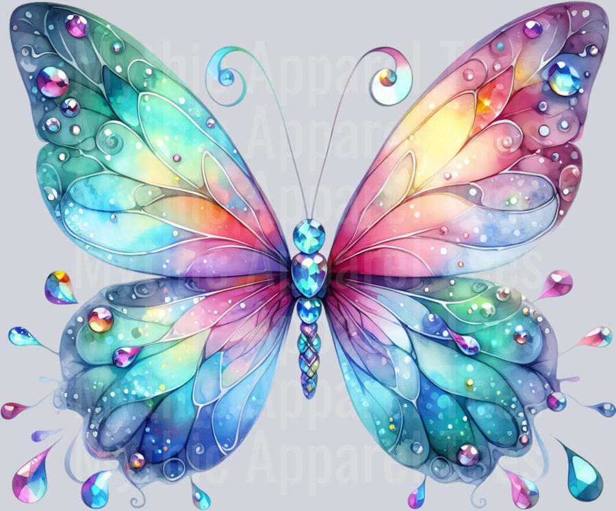 Iridescent Blue Green Peach Watercolor butterfly DTF Butterfly Transfers