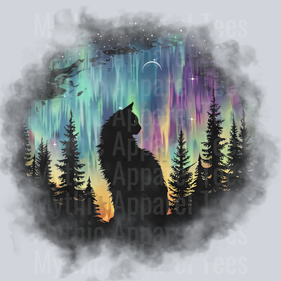 Cat silhouette Arora borealis DTF Cat Transfers