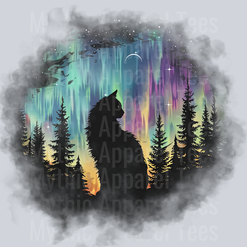 Cat silhouette Arora borealis DTF Cat Transfers