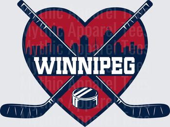 NHL Teams Winnipeg Jets Heart Skyline Crossed Hockey Sticks Puck