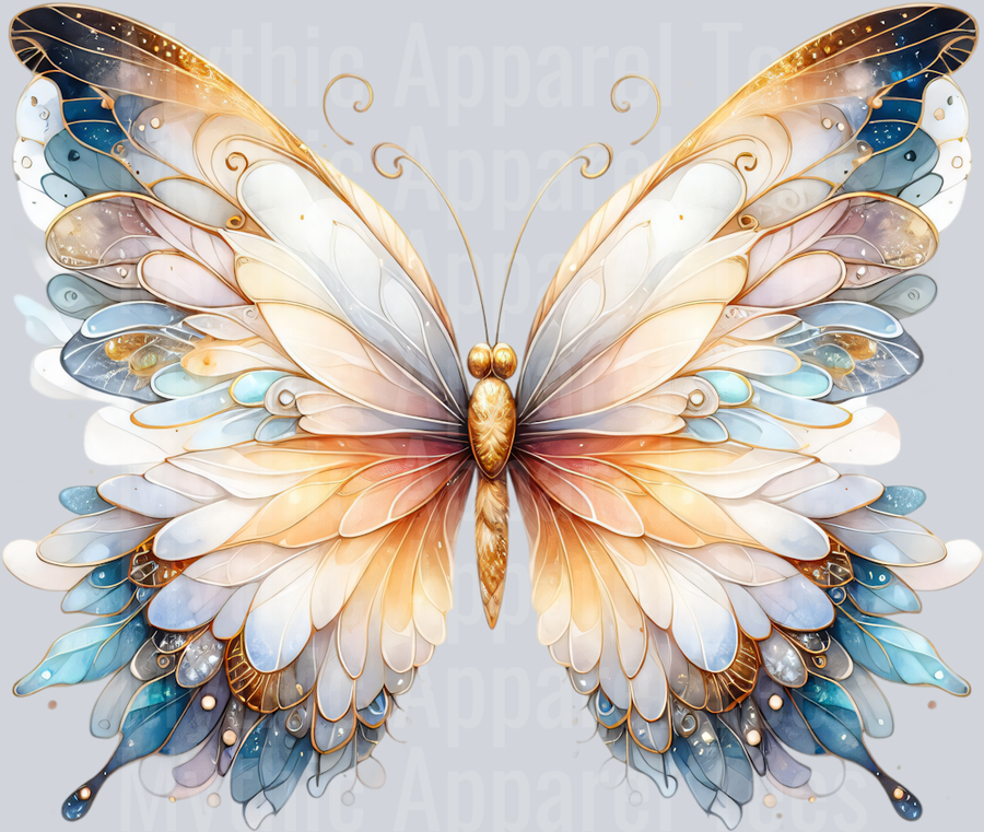 Yellow Gold White Pearl Watercolor butterfly DTF Butterfly Transfers