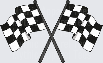 Crossed Black and White Checkered Racing Finish Line Flags