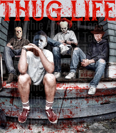 Bloody Stairs THUG LIFE Freddy Krueger Jason Vorhees Michael Myers Pennywise Gangster Pose Horror Movie DTF Thug Life Transfers