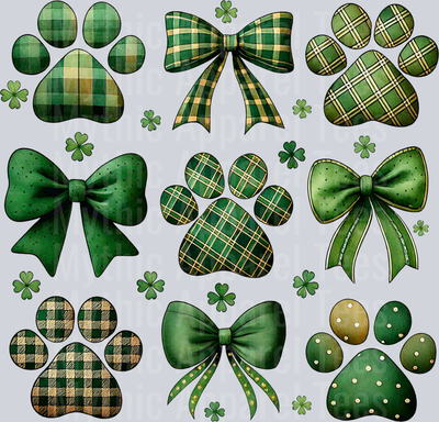 Paw Prints And Bows Dog or cat St Patrick's Day