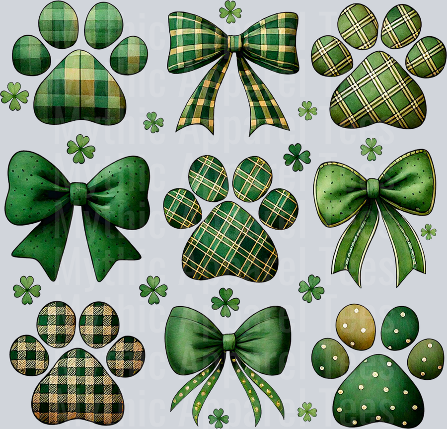 Paw Prints And Bows Dog or cat St Patrick's Day