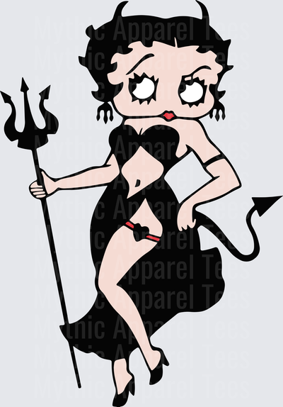 Betty Boop Devil Seductress Black Dress Trident Horns Tail Pin-Up