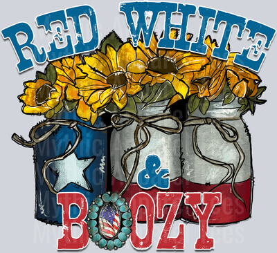 Red White And Boozy kegs and flowers 4th of July DTF Patriotic Transfers