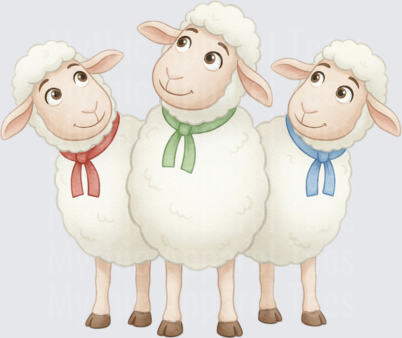 Toy Story 5 Three Cute Sheep with Red Green Blue Scarves