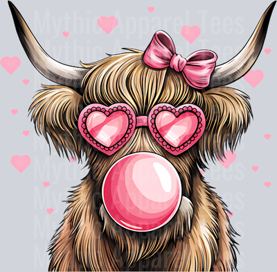 211 Highland Cow Pink Bubble Gum Sunglasess Valentines Day Girly Long Sleeve T-Shirt