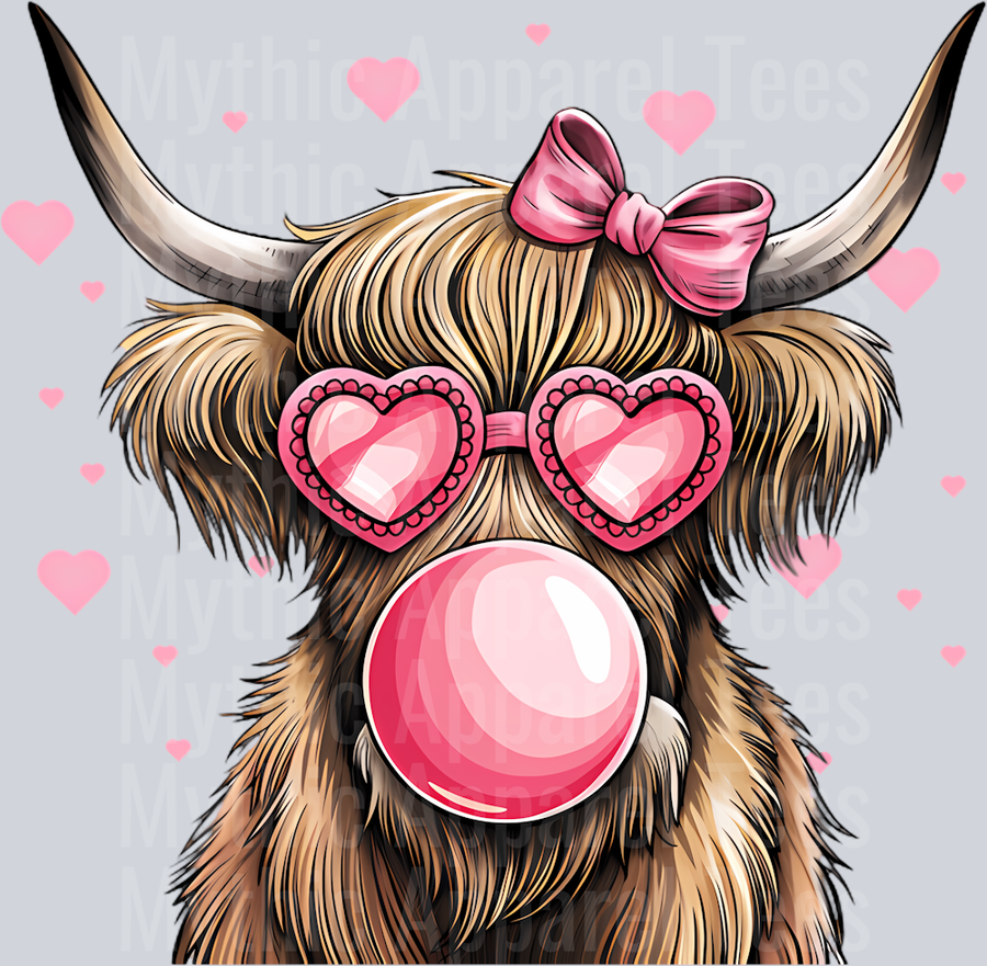 211 Highland Cow Pink Bubble Gum Sunglasess Valentines Day Girly Long Sleeve T-Shirt