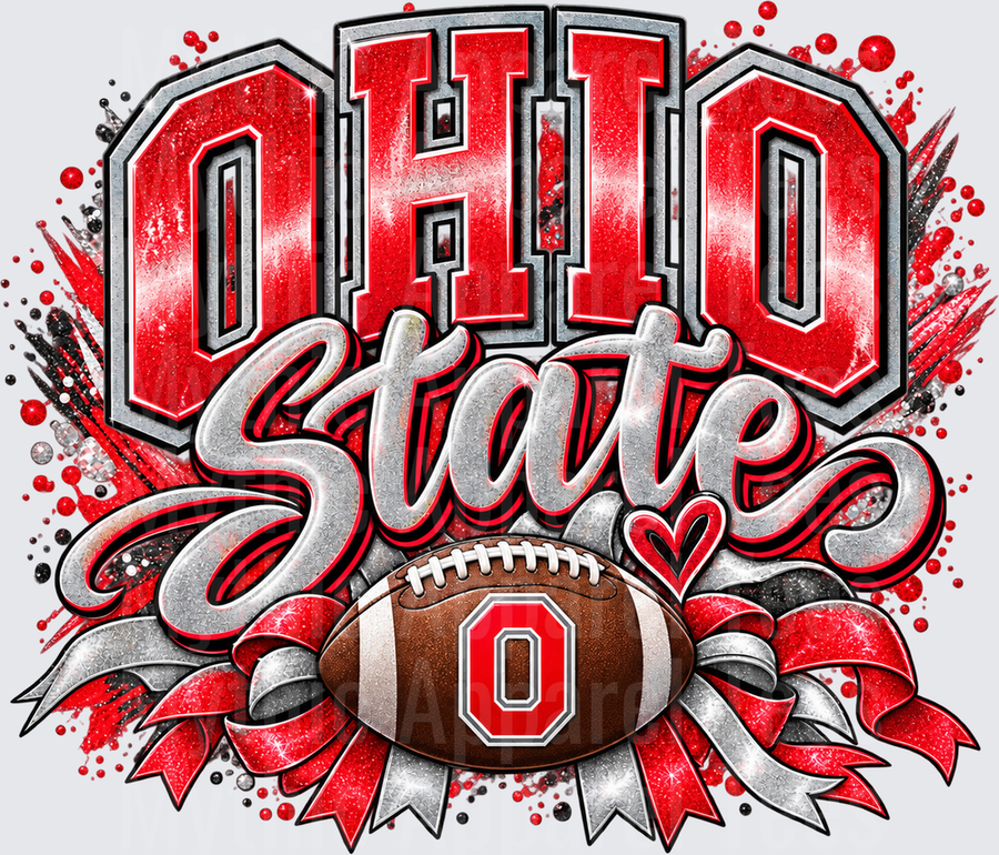 Ohio State Buckeyes Football Glitter Sunflower Red Silver Block Letter Fan Design