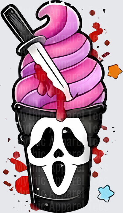 Ghostface Scream Horror Soft Serve Ice Cream Cone With Bloody Knife Splatter Stars