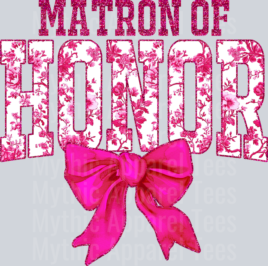 Pink Matron Of Honor College Font With Bow Floral Pattern Wedding