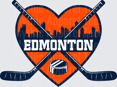 NHL Teams Edmonton Oilers Heart Skyline Crossed Hockey Sticks