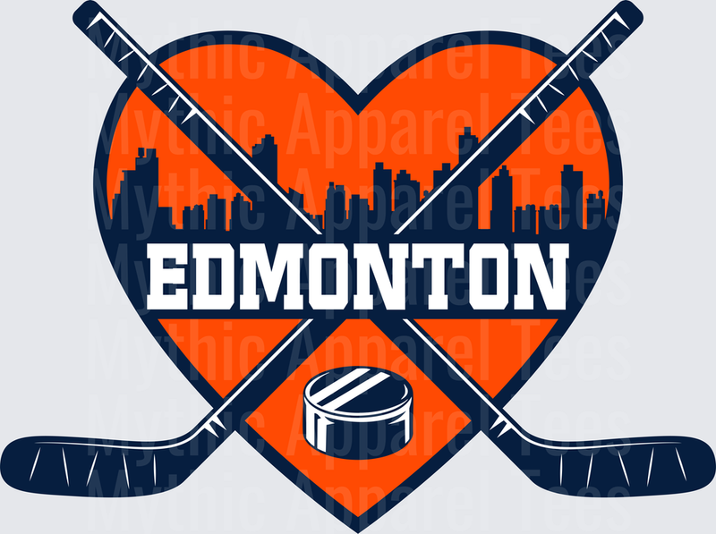 NHL Teams Edmonton Oilers Heart Skyline Crossed Hockey Sticks