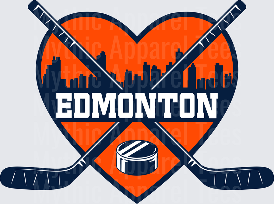 NHL Teams Edmonton Oilers Heart Skyline Crossed Hockey Sticks