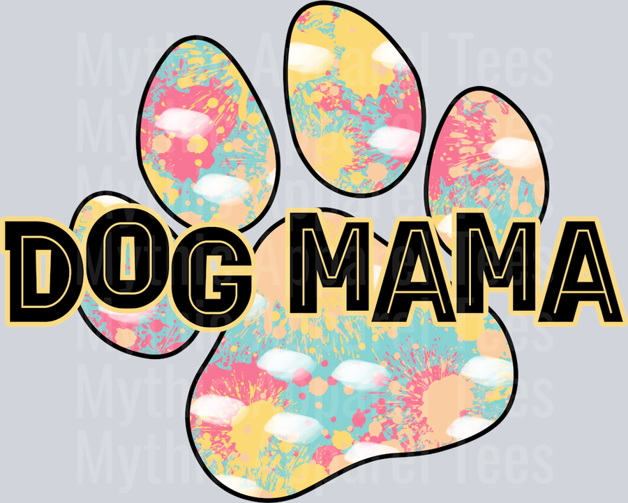 Dog mama pastel colored paw print black words DTF Dog Transfers