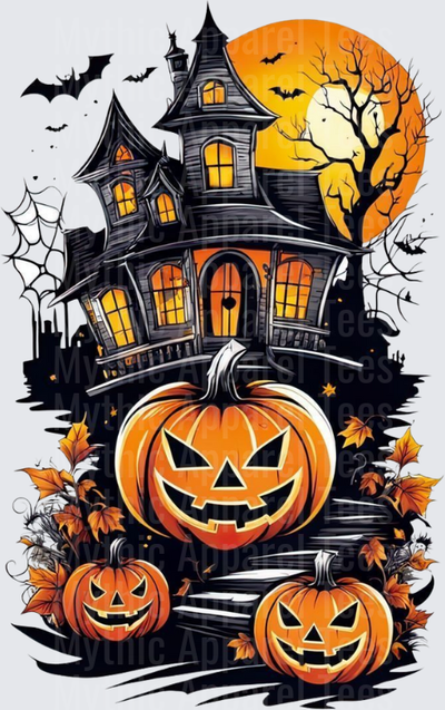 Halloween Gothic Witches Haunted House Jack-O-Lanterns Full Moon Bats