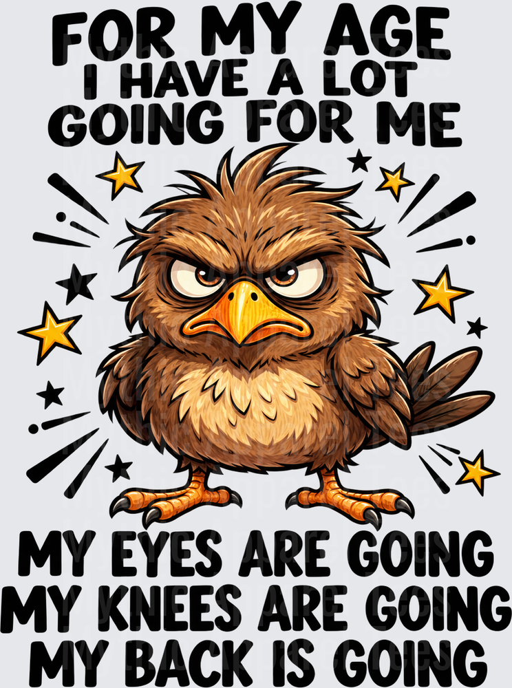 For My Age I Have A Lot Going For Me My Eyes Are Going My Knees Are Going My Back Is Going Grumpy Bird Funny Aging Humor
