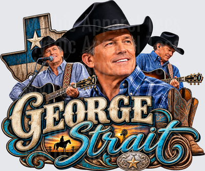 George Strait King of Country Texas Legend Collage with Cowboy Boots Belt Buckle and Lone Star State Tribute